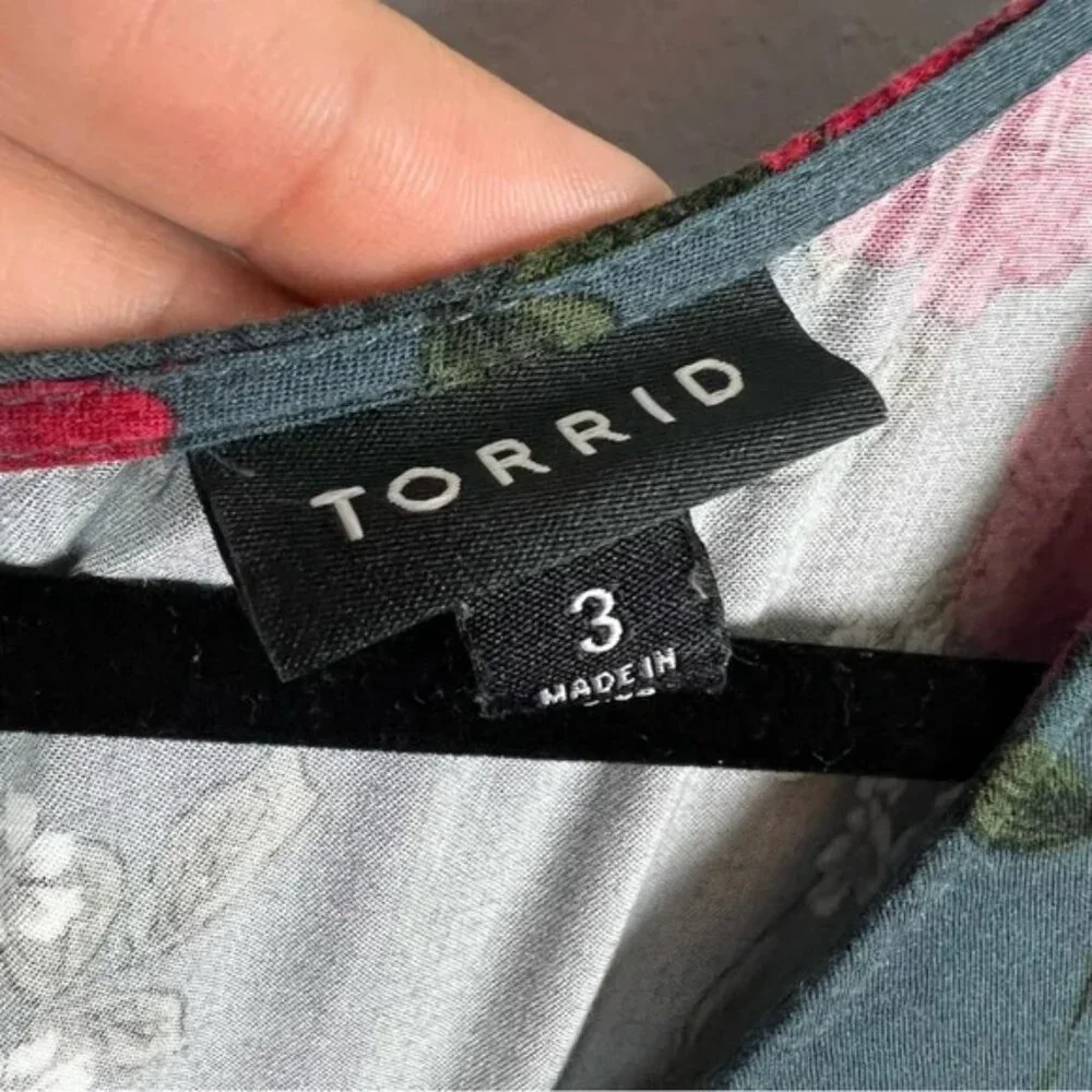 Torrid Florla Mini Challis Skater Dress Slate Gray Red Size 3X - Picture 12 of 12